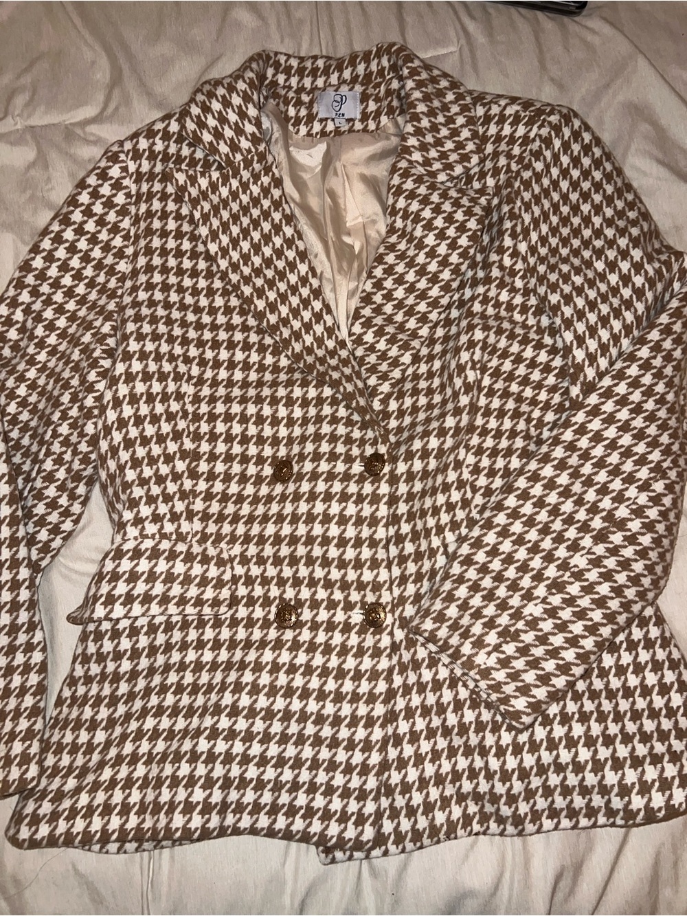Nordstrom Brown and Cream Houndstooth Double-Breasted Blazer